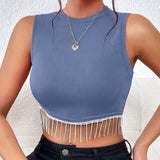 Fringe Hem Crop Tank Top, Sexy Sleeveless Tank Top For Summer, Women's Clothing