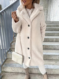 Romildi Fuzzy Mid Length Trench Coat, Casual Button Front Long Sleeve Outerwear, Women's Clothing