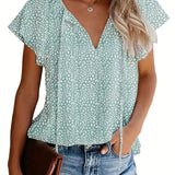 Romildi V Neck Flutter Sleeve Blouse, Loose Casual Top For Summer & Spring, Women's Clothing