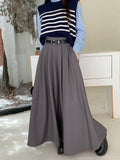 Romildi Maxi Length Belt Skirt, Elegant Solid Color A-line Skirt, Women's Clothing