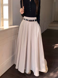 Romildi Maxi Length Belt Skirt, Elegant Solid Color A-line Skirt, Women's Clothing