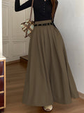 Romildi Maxi Length Belt Skirt, Elegant Solid Color A-line Skirt, Women's Clothing