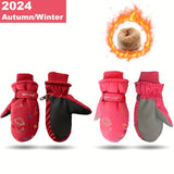 Youngsters' Winter Ski Gloves - Cozy Fleece-Lined, Waterproof & Windproof for Outdoor Cycling - Perfect Christmas Gift, Red