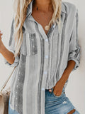 Romildi Casual Striped Shirt, Button Up Top For Spring & Fall, Women's Clothing