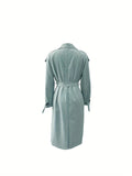Romildi Double Breasted Solid Trench Coat, Casual Long Sleeve Mid Length Outerwear, Women's Clothing