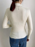 Romildi High Neck Rib Knit Sweater, Casual Solid Long Sleeve Sweater, Women's Clothing