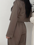 Romildi Solid Button Front Crop Blazer, Elegant Lapel Long Sleeve Blazer For Office & Work, Women's Clothing