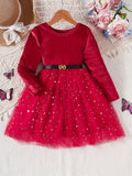 Velvet Princess Dress - Soft, Long Sleeve, A-Line, Festive Red - Perfect for Winter & Fall Parties, Christmas Birthday Gifts for Girls