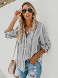 Romildi Casual Striped Shirt, Button Up Top For Spring & Fall, Women's Clothing