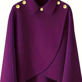 RomildiSolid Collared Cape Tops, Casual Asymmetrical Outerwear, Women's Clothing