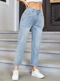 Romildi Light Blue Versatile Straight Jeans, Loose Fit Slash Pockets High Waist Denim Pants, Women's Denim Jeans & Clothing