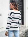 Romildi Striped Crew Neck Pullover Sweater, Casual Long Sleeve Knitted Sweater, Women's Clothing