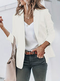 Romildi Elegant Solid Long Sleeve Blazer, Open Front Lapel Blazer, Elegant & Stylish Tops For Office & Work, Women's Clothing