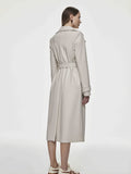 Romildi Solid Faux Leather Double Lapel Long Sleeve Trench Coat, Fashion Fall Winter Overcoat, Women's Clothing