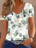 Romildi Floral Print V Neck T-shirt, Elegant Short Sleeve T-shirt For Summer, Women's Clothing