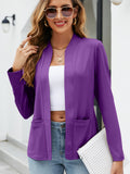 Romildi Solid Open Front Blazer, Casual Long Sleeve Pocket Blazer, Women's Clothing