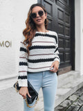 Romildi Striped Crew Neck Pullover Sweater, Casual Long Sleeve Knitted Sweater, Women's Clothing