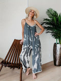 Romildi Romildi Plus Size Boho Jumpsuit, Women's Plus Tie Dye V Neck Medium Stretch Loose Fit Jumpsuit