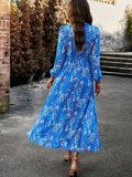 Romildi Floral Print Maxi Dress, Casual V Neck Long Sleeve Dress, Women's Clothing