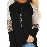 Romildi Faith Letter Print Crew Neck T-Shirt, Long Sleeve Casual Every Day Top For Spring & Fall, Women's Clothing