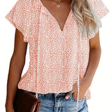 Romildi V Neck Flutter Sleeve Blouse, Loose Casual Top For Summer & Spring, Women's Clothing