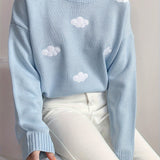 Romildi Preppy Cloud Pattern Sweater, Long Sleeve Casual Cute Sweater For Winter & Fall, Women's Clothing