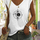 Romildi Romildi Moon Print Tank Top, Sleeveless Casual Top For Summer & Spring, Women's Clothing