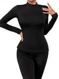 Romildi Seamless Thermal Underwear, Soft & Comfortable Long Sleeve Slim Base Top, Women's Lingerie & Sleepwear