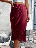 Romildi Solid High Waist Skirt, Elegant Draped Ruched Skirt, Women's Clothing
