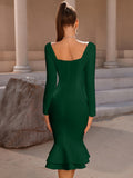 Bodycon Square Neck Mermaid Dress, Elegant Long Sleeve Dress For Party & Banquet, Women's Clothing