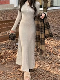 Romildi Ribbed V Neck Dress, Casual Long Sleeve Dress For Fall & Winter, Women's Clothing