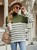 Romildi Striped Turtle Neck Pullover Sweater, Casual Long Sleeve Sweater, Women's Clothing