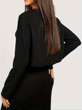 Romildi Elegant Solid Two-piece Skirt Set, Crew Neck Long Sleeve Top & High Waist Slit Skirts Outfits, Women's Clothing