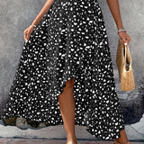 Romildi Romildi Dalmatian Print Ruffle Hem Skirt, Casual Skirt For Spring & Summer, Women's Clothing