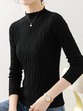 Romildi Solid Mock Neck Knitted Top, Elegant Long Sleeve Slim Thin Sweater, Women's Clothing