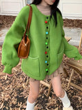 Romildi Button Front Knitted Cardigan, Casual Long Sleeve Cardigan With Pockets For Fall & Winter, Women's Clothing