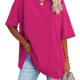 Romildi Basic Loose Solid T-Shirts, Casual Short Sleeve V-Neck T-Shirts, Casual Every Day Tops, Women's Clothing