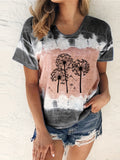 Romildi Dandelion Print Tie Dye Crew Neck T-Shirt, Casual Short Sleeve Top For Spring & Summer, Women's Clothing