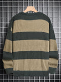 Benpaolv Trendy Men's Color Block Knitted Sweater - Warm And Comfortable Loose Pullover For Stylish Men