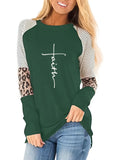 Romildi Faith Letter Print Crew Neck T-Shirt, Long Sleeve Casual Every Day Top For Spring & Fall, Women's Clothing