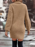 Romildi Solid Mid Length Ribbed Knitted Sweater, Elegant Turtleneck Long Sleeve Sweater, Women's Clothing