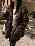 RomildiFaux Fur Open Front Coat, Casual Long Sleeve Winter Warm Outerwear, Women's Clothing