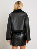 Romildi Solid Faux Fur Decor Jacket, Versatile Zipper Drop Shoulder Jacket, Women's Clothing