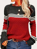 Romildi Color Block Boat Neck Knitted Top, Casual Long Sleeve Pullover Sweater For Fall & Winter, Women's Clothing