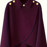 RomildiSolid Collared Cape Tops, Casual Asymmetrical Outerwear, Women's Clothing