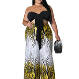 Romildi Plus Size Knot Front Graphic Print Strapless Top & Pants Set, Women's Plus Medium Stretch Two Piece Set