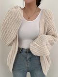 Romildi Solid Open Front Knit Cardigan, Casual Long Sleeve Loose Slouchy Sweater, Women's Clothing