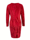 Romildi Solid Surplice Neck Dress, Casual Long Sleeve Bodycon Bag Hip Dress, Women's Clothing