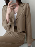 Romildi Solid Button Front Crop Blazer, Elegant Lapel Long Sleeve Blazer For Office & Work, Women's Clothing