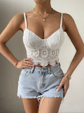 romildi Plunge Neck Lace Strap Top, Casual Sleeveless Crop Cami Top For Summer, Women's Clothing